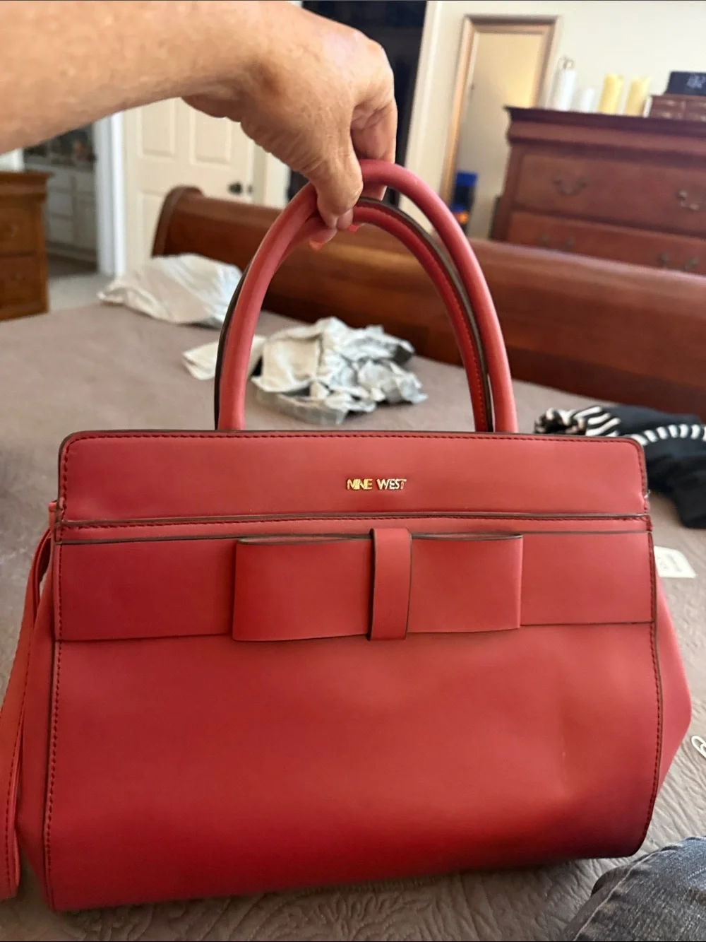 Nine West Red Bow-Front Satchel Handbag